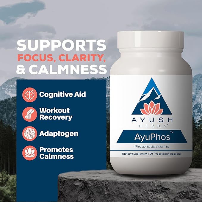 Ayush Herbs AyuPhos - Phosphatidylserine Supplement for Men &amp Women Soy-Free Phosphatidyl Serine Brain Memory &amp Cognitive Support for Adults 200mg Per Pill - 90 Vegetarian Capsules (1 Cou