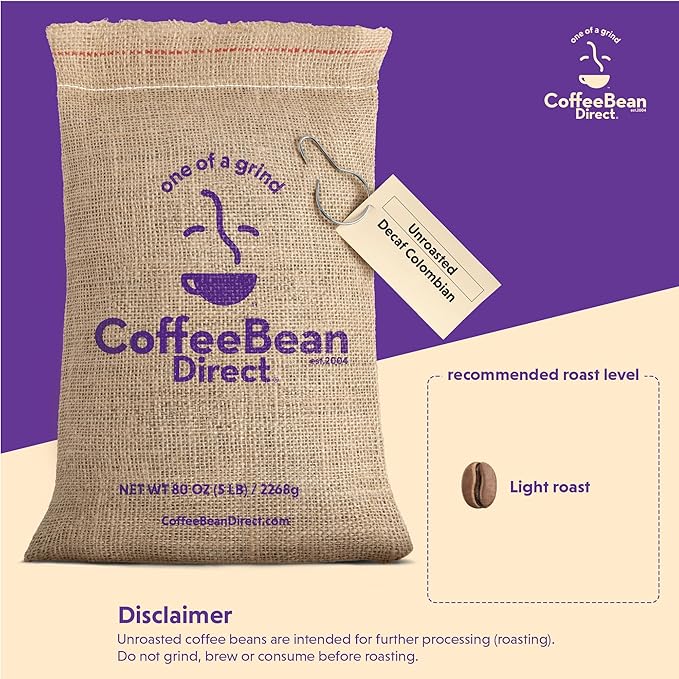 Coffee Bean Direct Unroasted Decaf Colombian 5 Pound (Pack of 1)