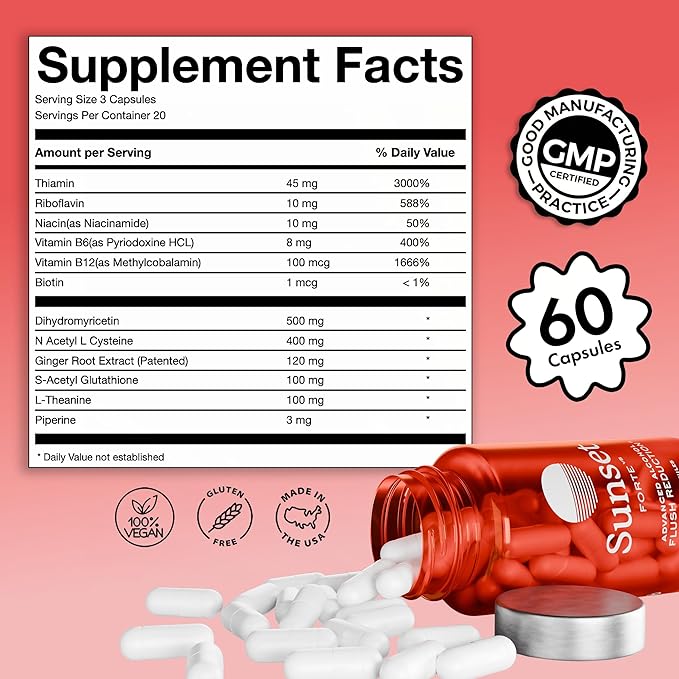 SUNSET Forte - Alcohol Flush Support - Extra Strength - Asian Glow Supplement