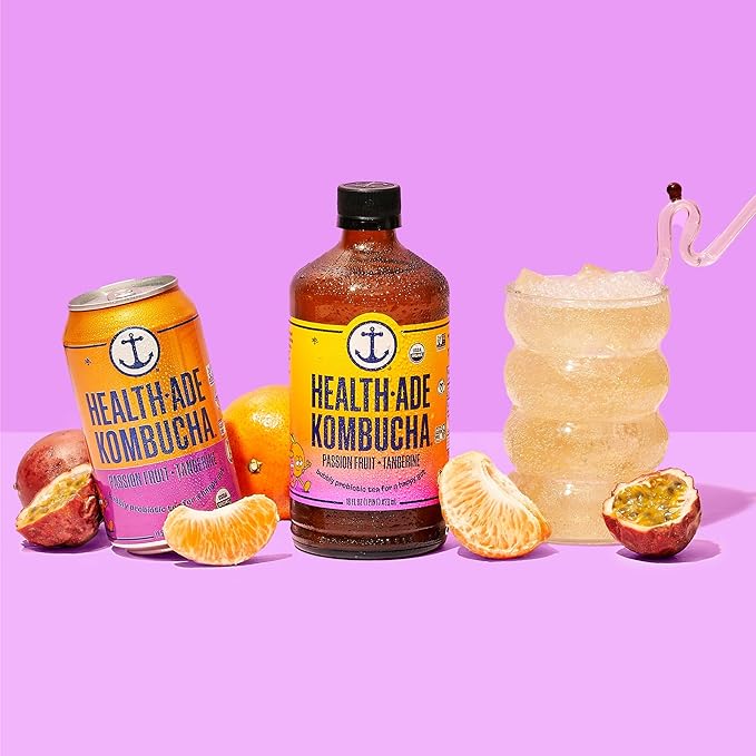 Health-Ade Kombucha Tea Organic Drink Fermented Tea with Living Probiotics Detoxifying Acids Supports Gut Health Non-GMO Vegan Gluten Free 12 Pack (16 Fl Oz Bottles) Passion Fruit Tangerine