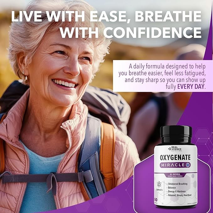 Real Science Oxygenate Miracle (Pack of 3) – Lung Support Supplement to Help Relieve Wheezing Shortness of Breath Rapid Heart Rate &amp Fatigue – for Clear Lungs &amp Breath Support 60 Caps Each