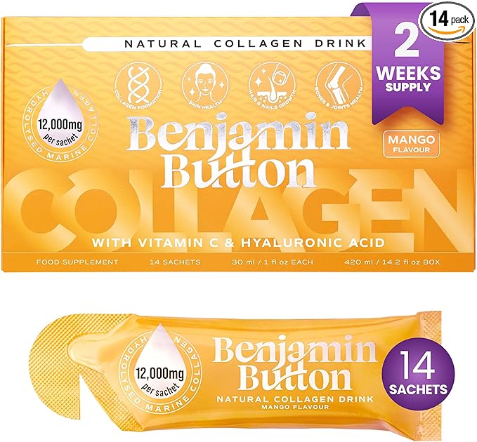 12000mg Marine Collagen Liquid Shots| High Strength Hydrolyzed Marine Collagen Peptides w/Hyaluronic Acid &amp Vitamin C for Skin Hair &amp Joints | Mango 14 Daily Servings 30ml
