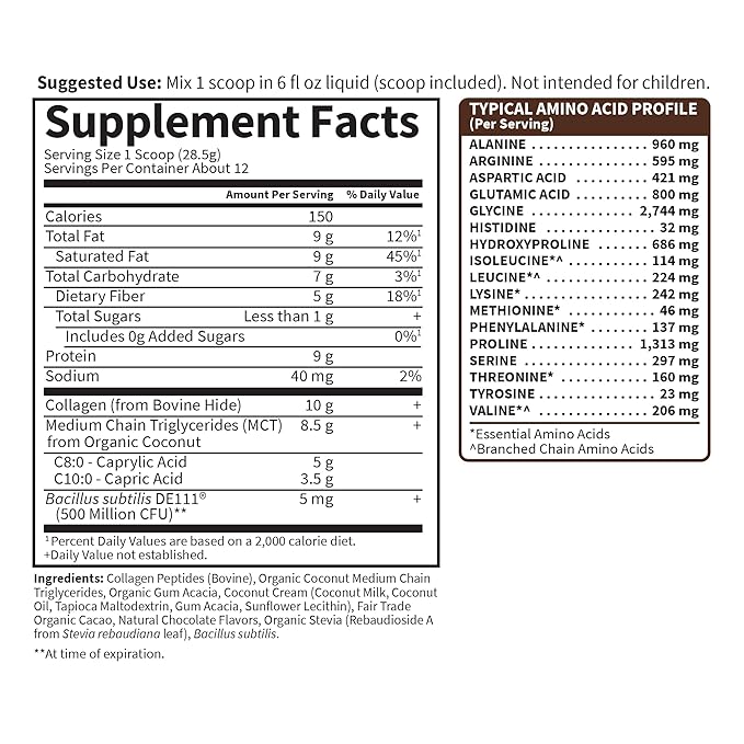 Garden of Life Grass Fed Collagen Creamer Powder - Chocolate 12 Servings Powder for Coffee Energy Beauty Joints Collagen Peptides with Coconut MCTs Keto Protein Supplements