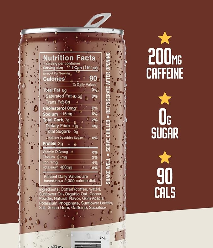 Loco Coffee Mocha Latte 11 Ounce Can 12 Count | Zero Sugar 200mg Caffeine | Gluten Free and Dairy Free | Low Calorie Iced Coffee