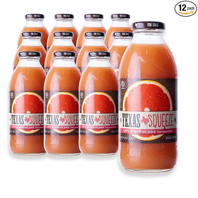 Texas Squeeze Grapefruit Juice NON GMO Verified Texas Grown and Bottled Grapefruit Juice from Concentrate No Sugar Added No Preservatives 16 fl oz Pack of 12