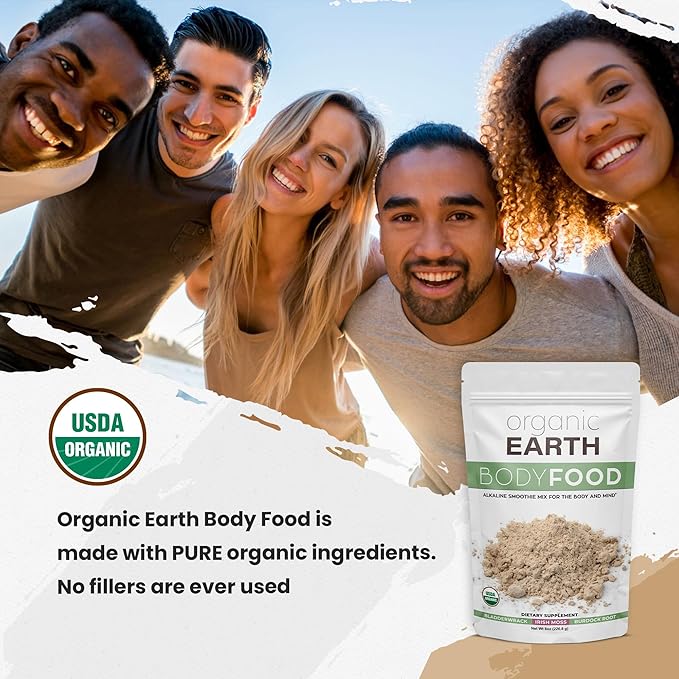 Organic Earth Irish Sea Moss Powder 8oz - Wildcrafted Sea Moss Organic with Bladderwrack &amp Burdock Root Powder - Thyroid Digestion Support &amp Healthy Skin - USDA Certified Organic