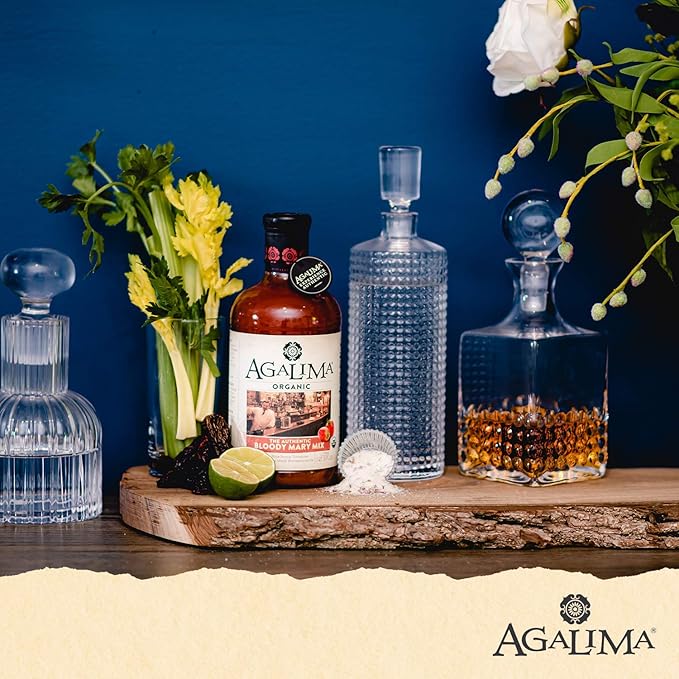 Agalima Organic Authenic Bloody Mary Drink Mix All Natural 1 Liter (33.8 Fl Oz) Glass Bottle Individually Boxed