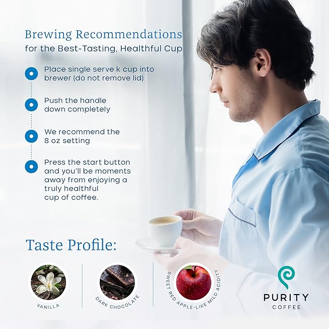 Purity Coffee CALM Decaf Medium Roast K Pod Capsules (12ct Box) | Specialty-Grade USDA Organic Mountain Water Process Decaffeinated Blend | Third Party Tested for Mold Mycotoxins &amp Pesticides