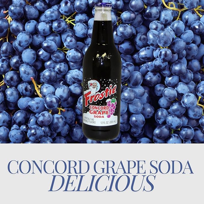 Frostie Concord Grape Soda | One of Frostie’s Popular Soda Flavors | Real Cane Sugar | Caffeine Free | 12 oz Glass Bottles with Crazy Soda Pop Bottle Opener (6 Pack)