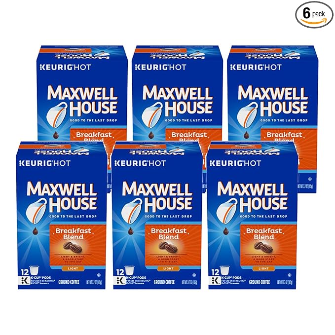 Maxwell House Breakfast Blend Light Roast K-Cup® Coffee Pods (72 ct Pack 6 Boxes of 12 Pods)