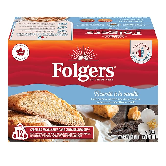 Folgers Vanilla Biscotti Coffee Pods12 Pods108g {Imported from Canada}