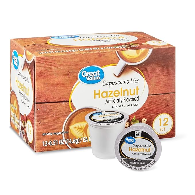 Great Value Cappuccino Coffee and Hot Drink Single Serve Pods 12 Count (Hazelnut Cappuccino Pack of 3)