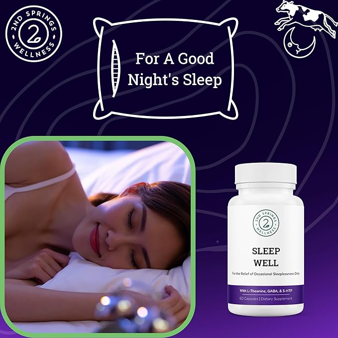Sleep Well Calmness &amp Relaxing Support Formula - Powerful Blend with Magnesium L-Theanine GABA and Melatonin - Enhances Relaxation + Promotes Healthy Sleep Patterns - 60 Capsules