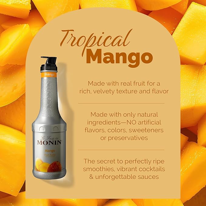 Monin - Mango Purée Tropical and Sweet Mango Flavor Natural Flavors Great for Teas Lemonades Smoothies and Cocktails Non-GMO Vegan Gluten-Free (1 Liter)