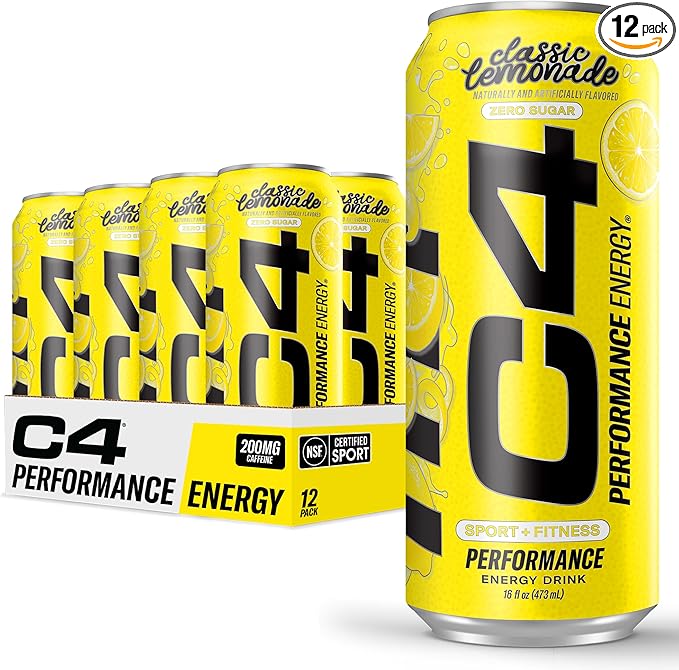C4 Energy Drink Lemonade Limited Edition Carbonated Sugar Free Pre Workout Performance Drink with no Artificial Colors or Dyes 16oz Pack of 12