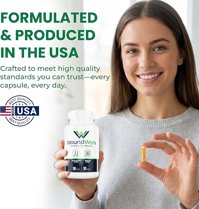 Free Life Labs WoundWorx Nutrition-Scar and Surgery Support Wound Care General and Plastic Surgery Faster Healing w/Vitamins Amino Acids Collagen Probiotics Turmeric Bromelain-90 caps