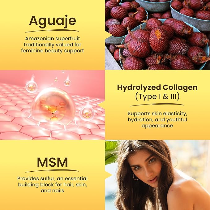 | Collagen + MSM + Aguaje | Peruvian Superfruit Beauty Support for Skin Hair &amp Feminine Shape