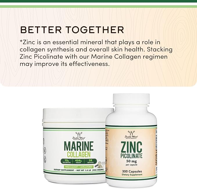 Double Wood Supplements Marine Collagen Powder (1 LB / 16 OZ of Quick Dissolve Marine Collagen Peptides) Wildcaught Unflavored Micronized - Scoop Included No Fillers (38 Servings of 12 Grams Each)