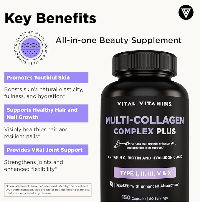 Vital Vitamins Multi Collagen Complex Plus 150 ct + Creatine Monohydrate Capsules 120 ct