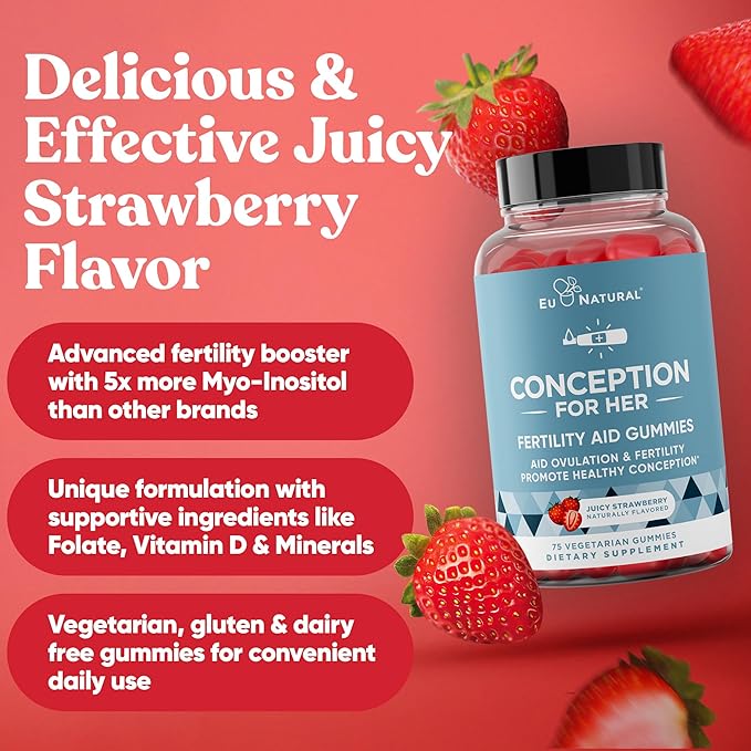 Conception for Her Fertility Gummies - Fertility Supplements for Women with Myo Inositol Folate &amp more Essential Nutrients - Delicious Juicy Strawberry Hormone Balance Vitamins 75 ct Pectin Gumm