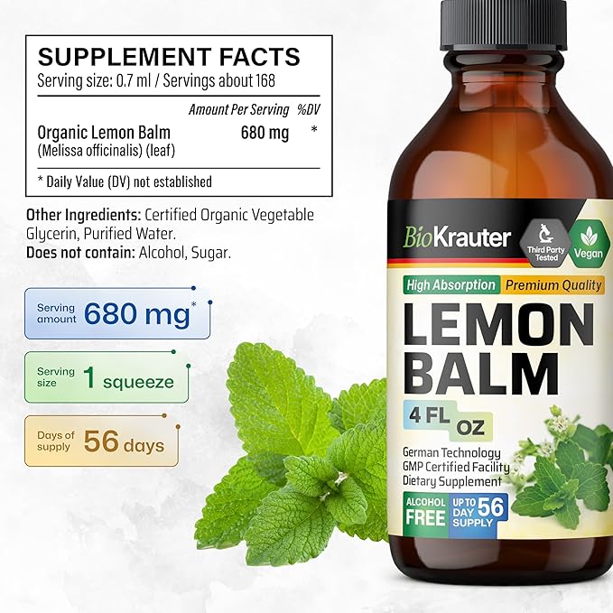 BIO KRAUTER Lemon Balm Tincture 4 Fl. Oz. &amp Passionflower Tincture 4 Fl. Oz.