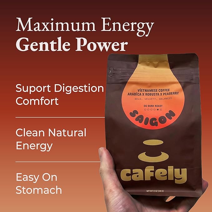Cafely SaiGon OG - Robusta &amp Arabica Blend Whole Bean Vietnamese Coffee – Dark Roast High Caffeine (Bold &amp Smooth) Signature Blend Low Acid Single Origin Direct Trade For Espresso Phin