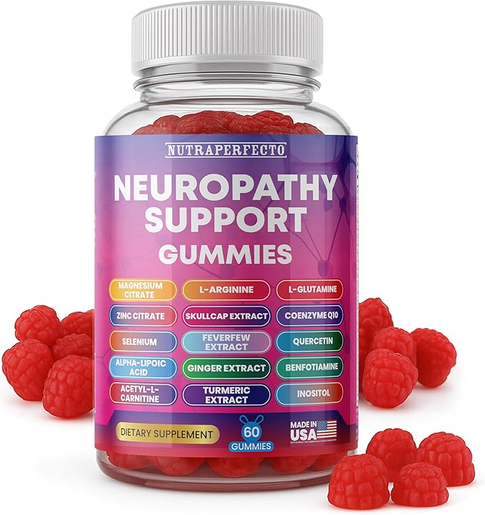 Sugar Free Neuropathy Support Gummies for Nerve – Enhanced Nerve Health Regeneration Cognitive Support with Vitamin B1 B6 B12 Magnesium ALA Turmeric CoQ10 &amp More
