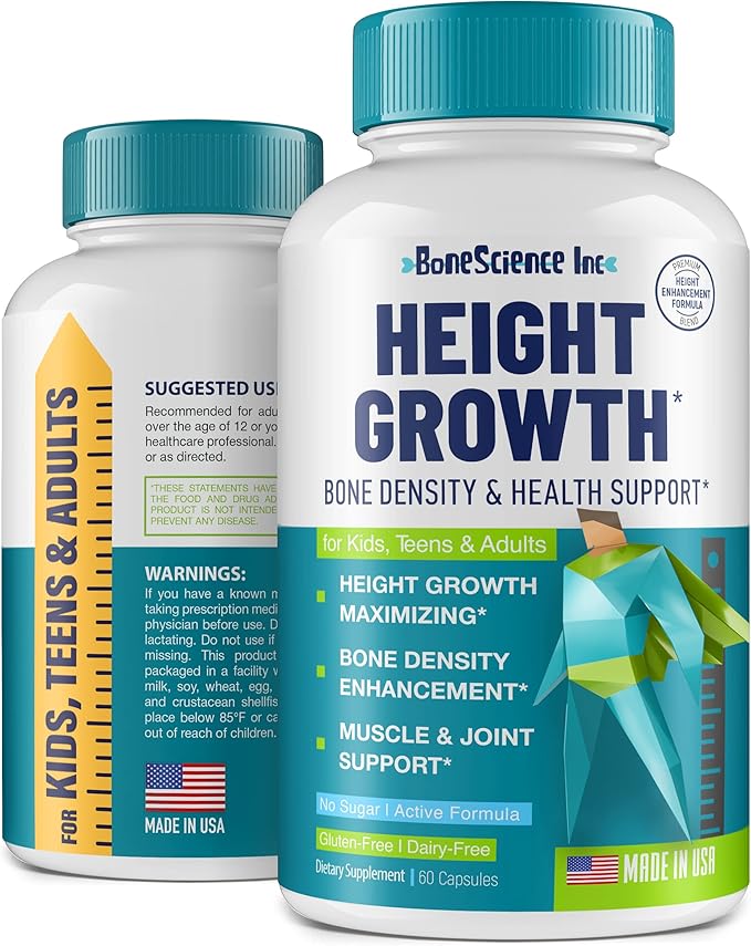 Height Growth Maximizer - Made in USA - Natural Height Increase Booster &amp Bone Growth Pills - Grow Taller Supplement for Adults Teens &amp Kids - Vitamins for Boys &amp Girls to Get Taller