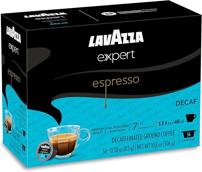 Lavazza Expert Espresso Decaf Capsules Medium Roast Arabica and Robusta Blend Compatible with Lavazza Classy Machines (36 Capsules)