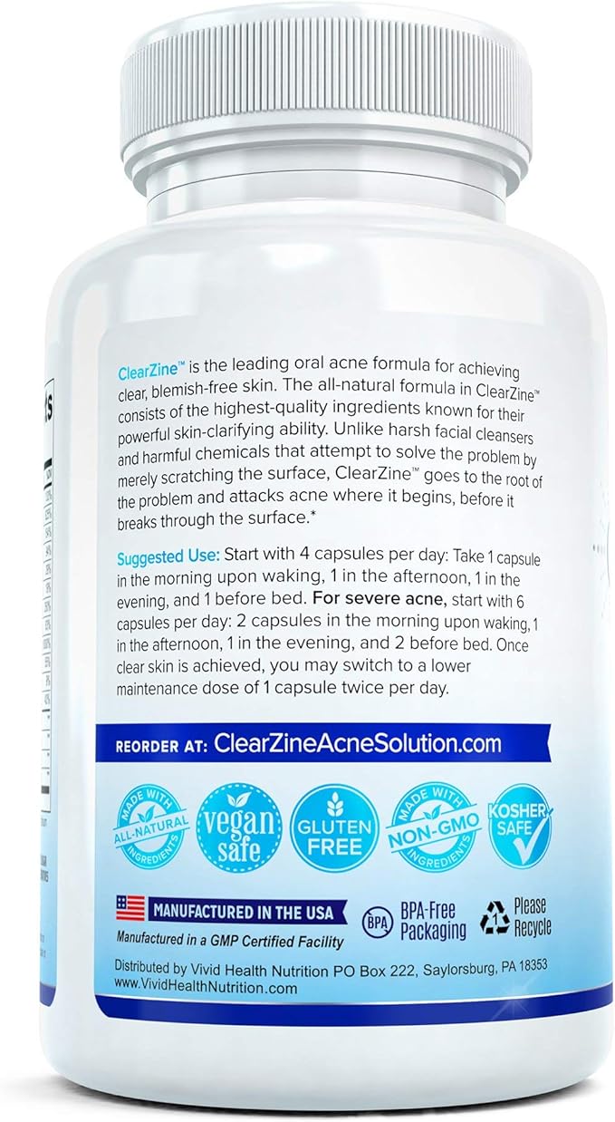Acne Pills for Teens &amp Adults | Clear Skin Supplement Vitamins for Hormonal &amp Cystic Acne | Stop Breakouts Oily Skin and Zits 90 Caps