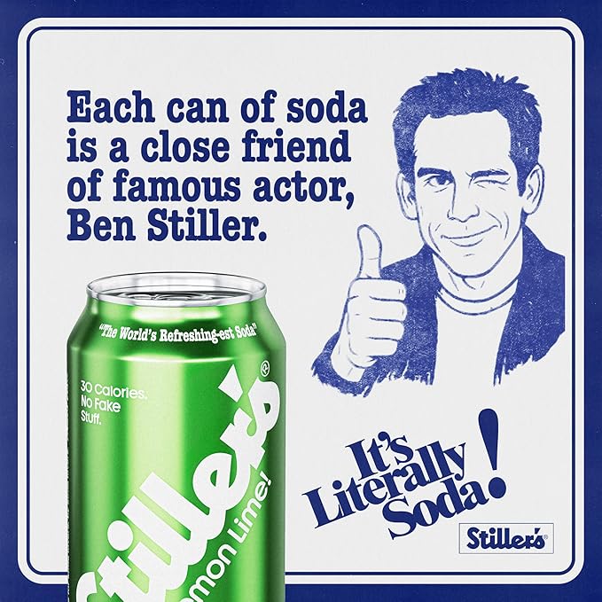 Stiller’s Lemon Lime Soda 12 Pack Cans of Low Sugar Sparkling Soda Natural Lemon Lime Drink with Vitamins Stevia Soda Caffeine-Free Alternative to Diet Soda