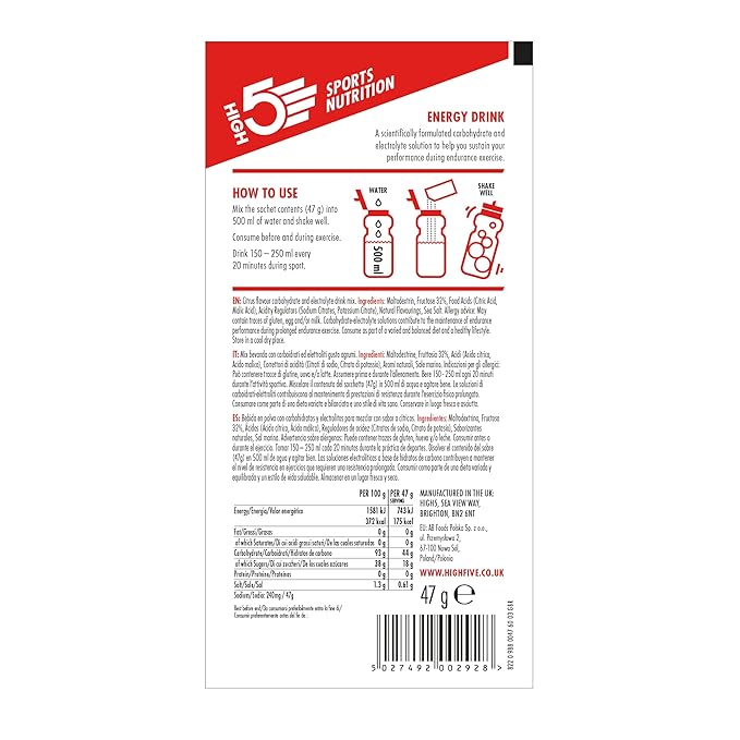 HIGH5 Energy Hydration Drink Refreshing Mix of Carbohydrates and Electrolytes (Citrus 12 x 47g)