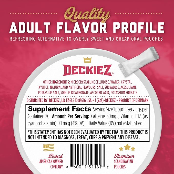Deckiez Energy Pouches 5 Cans (100 Pouches) Sugar Free Caffeine Supplement Coffee Pouches &amp Energy Drink Alternative 50mg Caffeine Pouches 5 Pack Variety Flavors