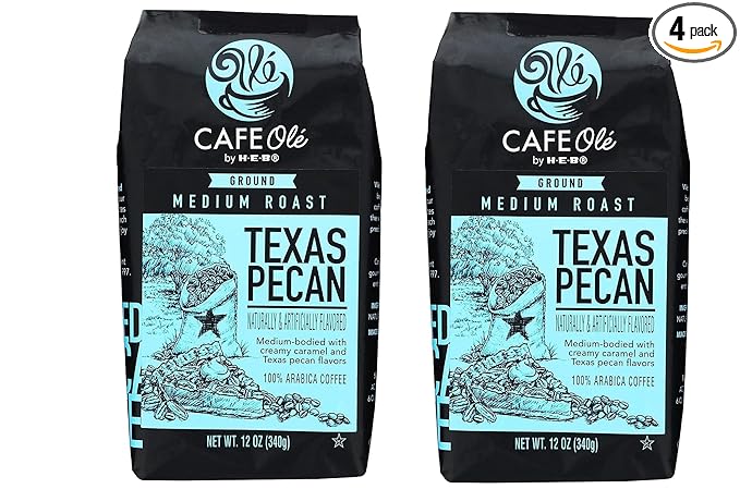 CAFE Olé Roasting Plant Cafe Ole Texas Pecan Ground Coffee 12oz pack of 1 (12 Ounce - pack of 4 12oz (Pack of 4)
