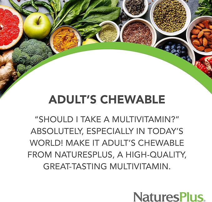 NaturesPlus Adult’s Chewable Pineapple Flavor - 180 Tablets Pack of 2 - Multi-Vitamin &amp Mineral Supplement - Vegan Gluten Free - 360 Total Servings