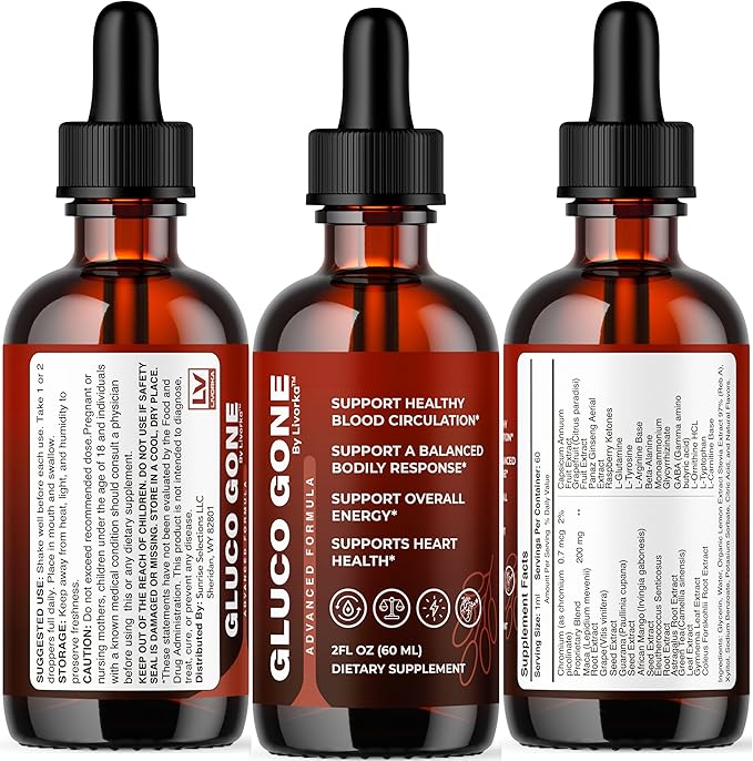 Gluco Gone Drops - Original Premium GlucoGone Liquid Drops All Natural Ingredients Support Advanced Formula for Overall Health &amp Wellness Glucogone Organic Droppers 1 Bottle for 1 Month