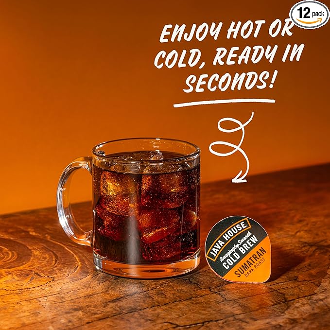 JAVA HOUSE Dark Roast Sumatran Cold Brew Pods (12 Count) Peel and Pour Pods Hot or Iced Instant Coffee Concentrate
