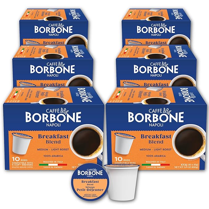 Caffè Borbone Breakfast Blend Coffee (60 Count) – Medium Light Roast 100% Arabica Roasted in Naples with Notes of Chestnut and Caramel – Single Serve Coffee Pods Compatible with K-Cup Brewers