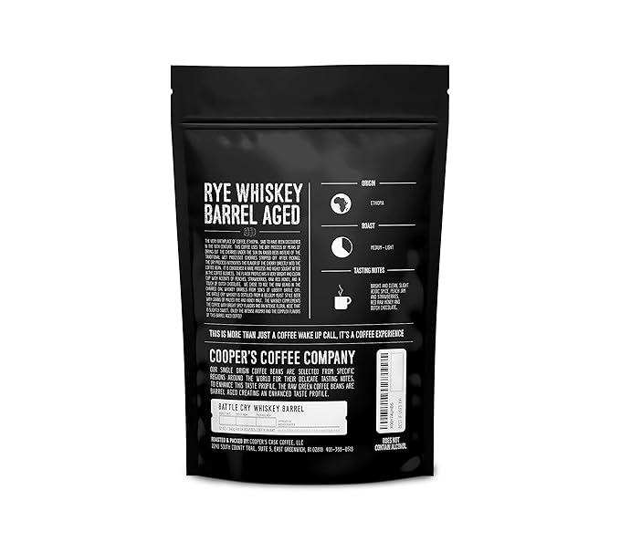 Single Origin Sumatra Coffee Beans Aged in Stout Whiskey Barrels - Ground Coffee - 12 oz and Ethiopian Coffee Raw Beans Aged in Rye Whiskey Barrels - Ground Coffee - 12 oz