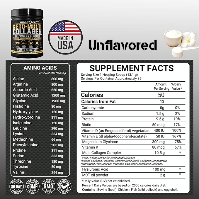Keto Multi Collagen Peptides 16.2 oz Pack of 2 - Bone Broth Protein Powder 5 Types Hydrolyzed Collagen MCT Oil Unflavored Protein Powder for Joint Skin Hair &amp Gut Health