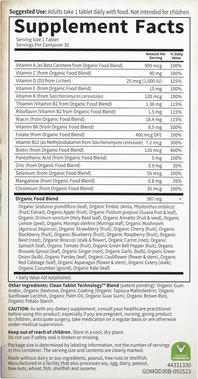 Garden of Life Once Daily Whole Food Multivitamin for Men Organic Mens Vitamins &amp Minerals Vitamin C Zinc Vegan for Health &amp Well-Being 30 Tablets