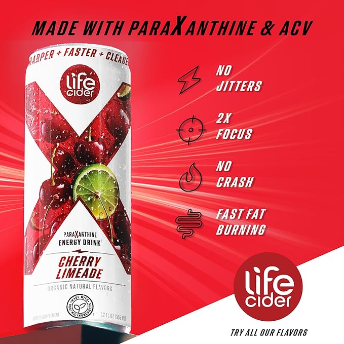 Life Cider X Variety Pack Apple Cider Vinegar Healthy Energy Drink 3 Flavors 12 Pack Organic Energy Drink Made with ACV and Paraxanthine Natural Flavors No Jitters No Crash