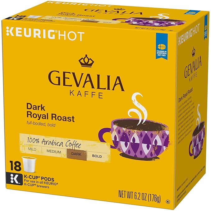 GEVALIA Dark Royal Roast Coffee K-CUP Pods 6.2 oz 18 Count