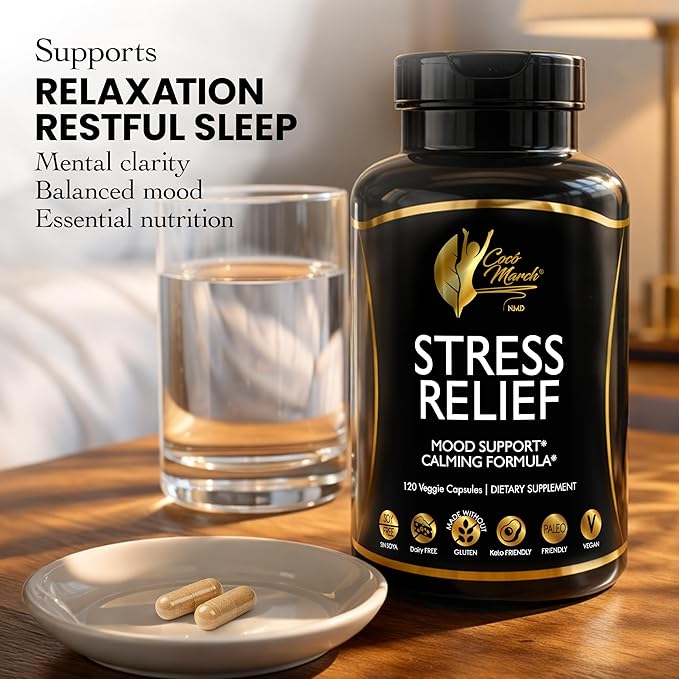 Cocó March N.M.D Stress Relief Support Supplement – Magnesium &amp B Vitamins Blend with Ashwagandha Supports Stress Response Sleep Cycle Cognitive &amp Nerve Health – Gluten Free Vegan – 120 Ca