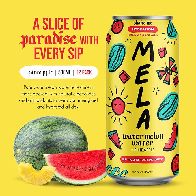 Mela Watermelon Water - Watermelon Juice 100 Percent Natural Fruit Juice with Vitamin C Electrolytes Antioxidants - Coconut Water Alternative Gluten-Free (Pineapple 16.9 fl oz 12-pack)