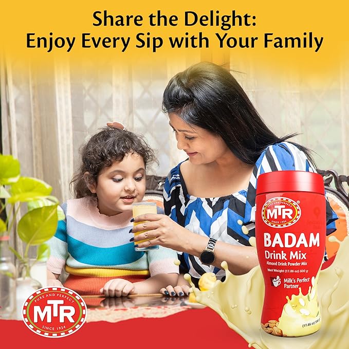 MTR Badam Drink Mix – 500g Pack of 6 Multi-purpose Drink Mix Premium Almond Drink Mix made with select quality Almonds Saffron &amp Cardamom Authentic Indian Flavor Quick &amp Easy to Prepare