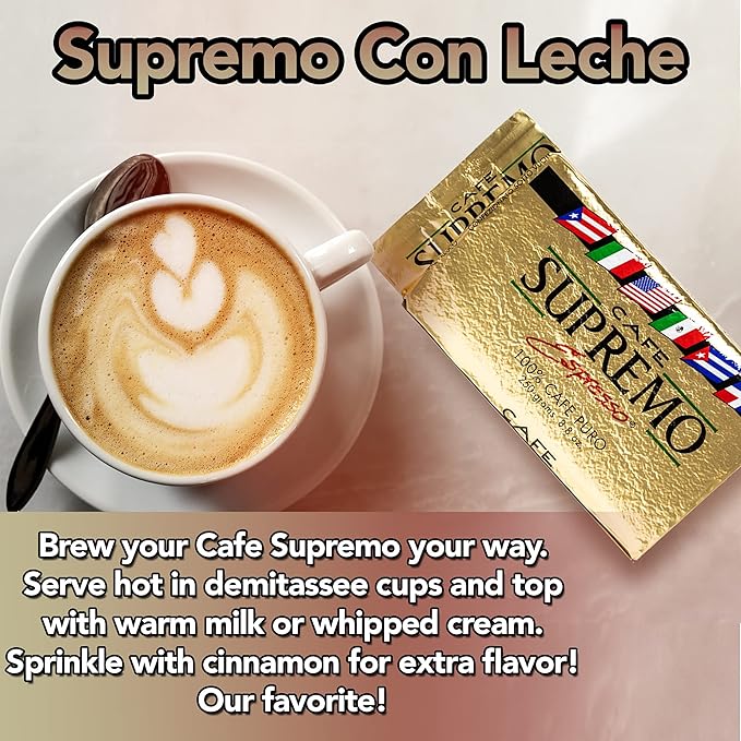Cafe Supremo Espresso Coffee Dark Roast 100% Espresso Ground Coffee with a Latino Taste Blend Vacuum Sealed Brick (8.8 Ounce Pack of 12)