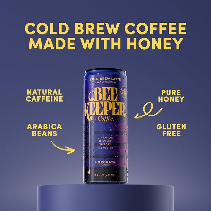 Beekeeper Horchata Latte Cold Brew Coffee Drinks with Oregon Honey | 12 Pack Refreshing Iced Coffee - Unsweetened &amp Strong Arabica Brew 8 fl oz Ready-to-Drink Can - 180mg Natural Caffeine