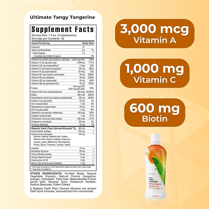 Youngevity Majestic Earth - Ultimate Tangy Tangerine® 32 FL Oz – Gluten-Free Liquid Multivitamins for Men Women &amp Daily Immune Support for Kids – Boost Complete Nutritional Drink for Health Ene