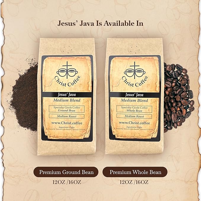 Christ Coffee Jesus’ Java Medium Blend – Premium Whole Coffee Beans Smooth and Balanced Flavor | Freshly Roasted for Rich Aroma and Taste – 16 oz Bag